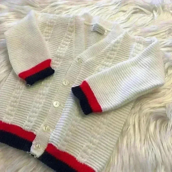vtg turbo acrylic sweater boy girl size 6+ months white blue red - Picture 1 of 6